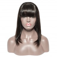 Straight Short Lace Front Human Hair Bob Wigs With Bangs