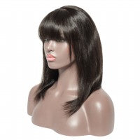 Straight Short Lace Front Human Hair Bob Wigs With Bangs