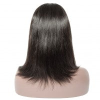 Straight Short Lace Front Human Hair Bob Wigs With Bangs